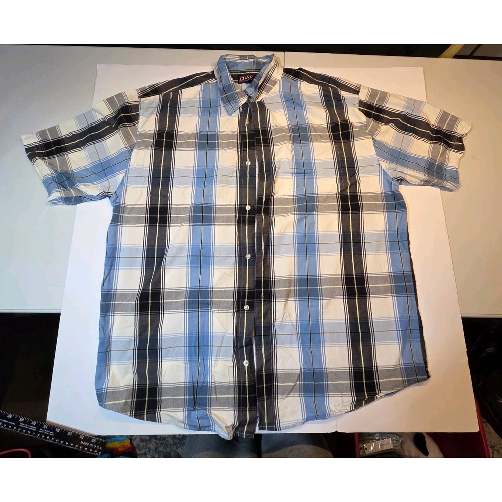 416 Chaps Sports Men's 2XL Blue Plaid 100% Cotton Long Sleeve Shirt